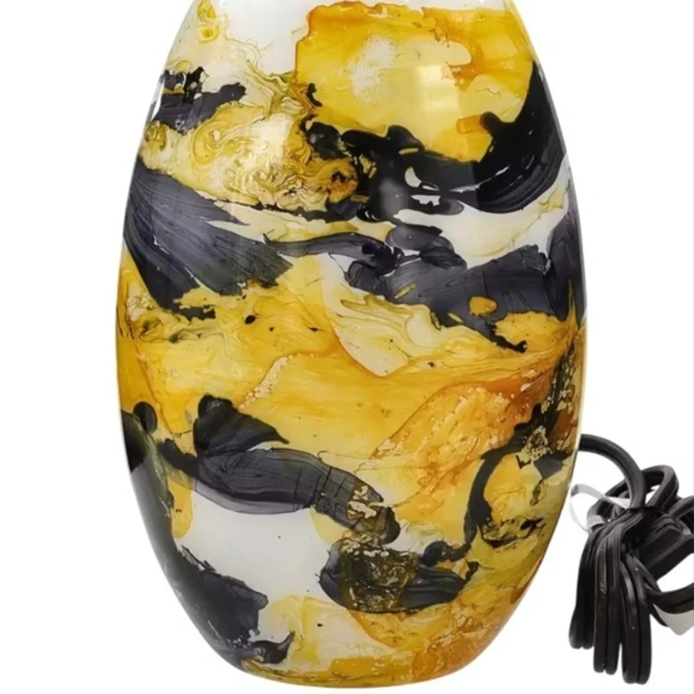 Handcrafted Marble Printed Black & Yellow Glass Lamp